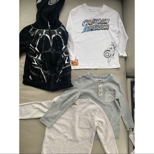 Boys 4 Shirt BUNDLE Marvel Black Panther sweatshirt, Captain America shirt SZ 5